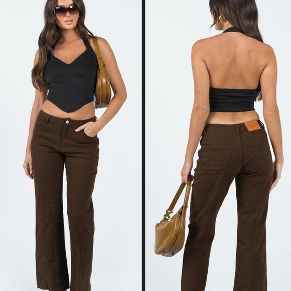 Princess Polly Brown Straight Leg Pants Sz. 10 - Picture 1 of 11